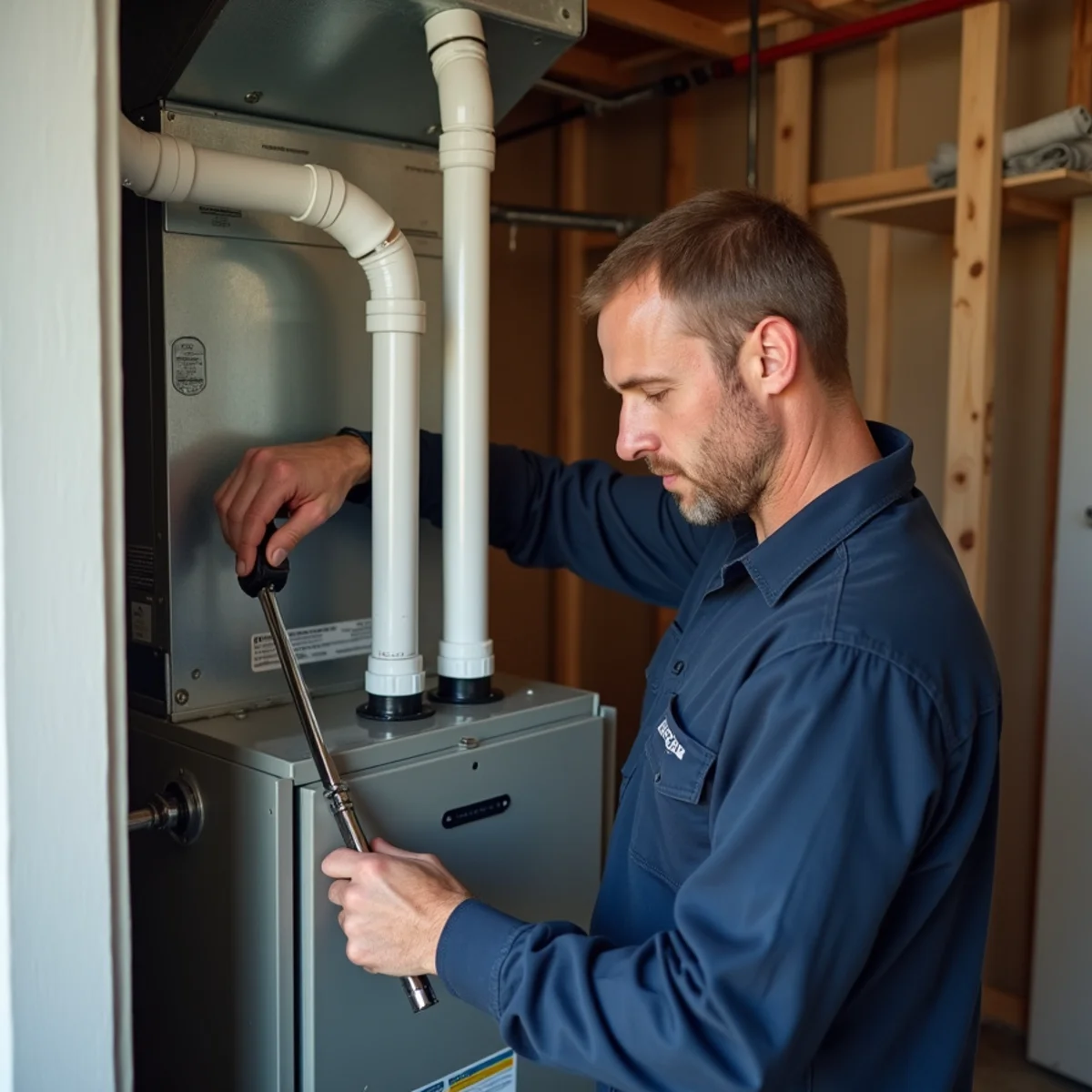 New gas furnace and matched AC coil installed in a utility closet of a Kennesaw, GA home