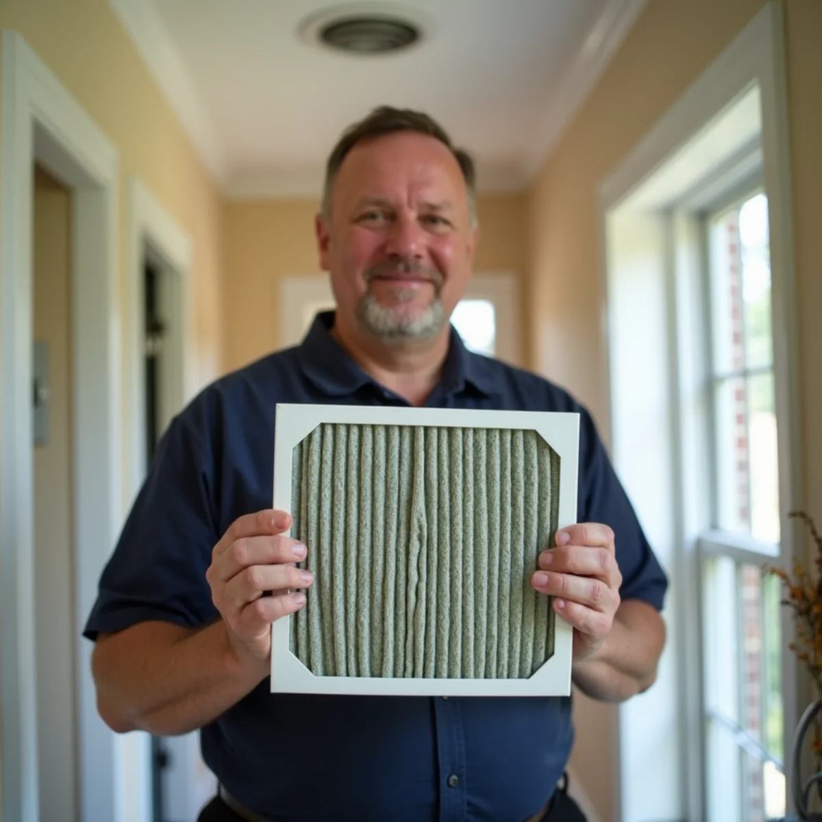 Pollen-clogged air filter pulled from a return grille in a Cobb County home