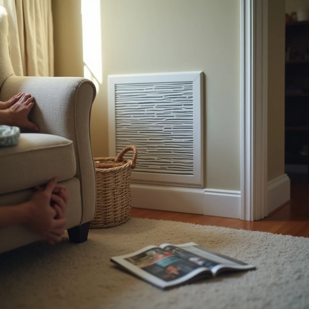 Furniture blocking a wall return grille in a Kennesaw living room