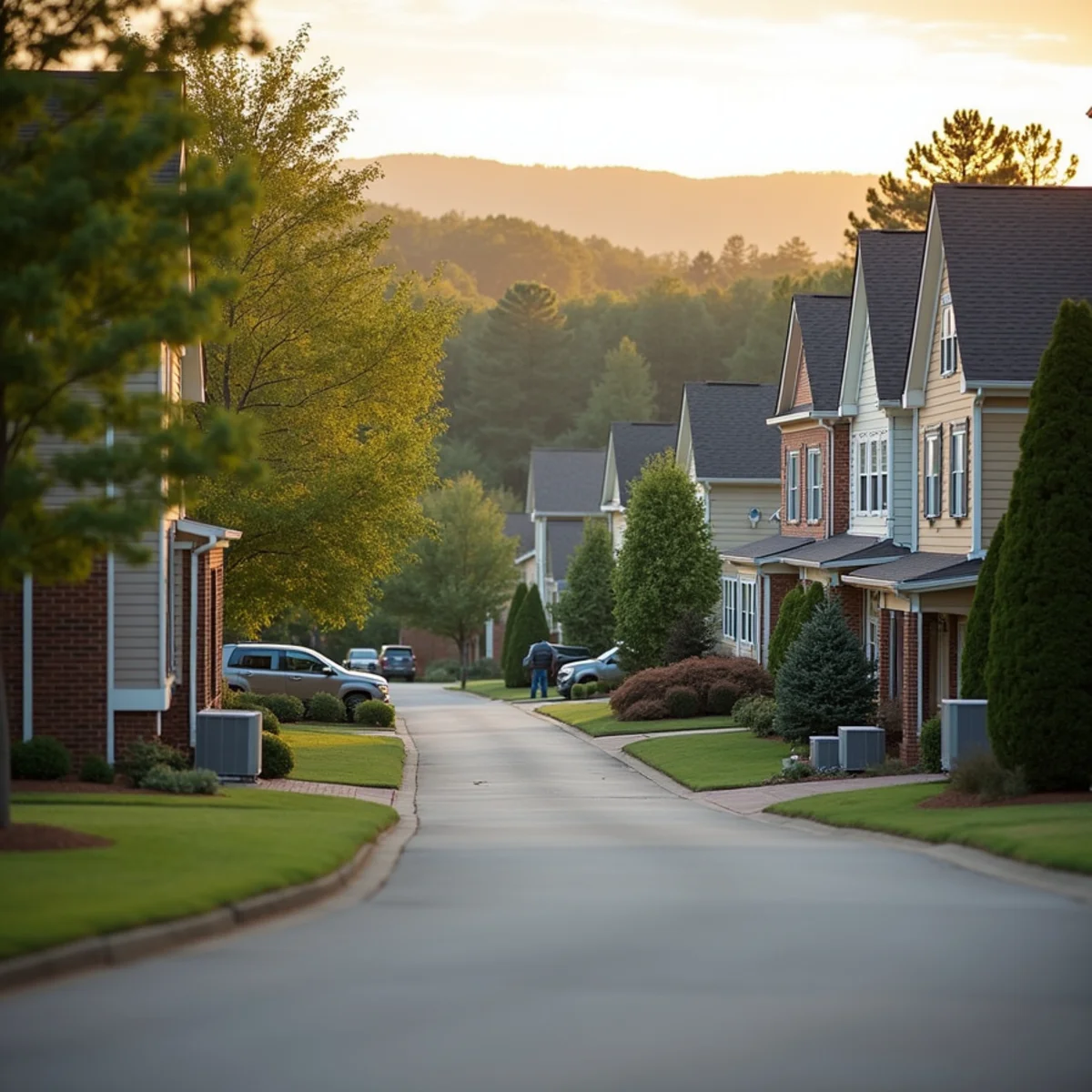 2000s subdivision cul-de-sac in Paulding County near Dallas, GA with outdoor AC units